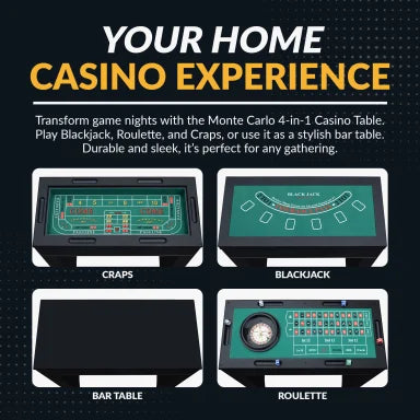 Monte Carlo 48-in Roulette Table 4-in-1 Casino Multi-Game Set - Black