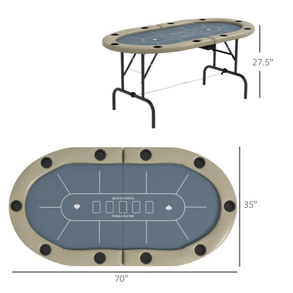 Soozier Foldable Poker Table Blackjack Texas Holdem Poker Game Table, 70" Oval, Blue